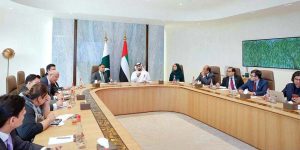 A high-level Government of Pakistan delegation, led by Bilal Azhar Kayani, Minister of State for Finance and Railways and Head of the Prime Minister's Delivery Unit in a meeting with Dr. Waleed Al Ali, Secretary General of the Digital School, UAE