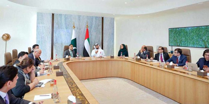 A high-level Government of Pakistan delegation, led by Bilal Azhar Kayani, Minister of State for Finance and Railways and Head of the Prime Minister's Delivery Unit in a meeting with Dr. Waleed Al Ali, Secretary General of the Digital School, UAE