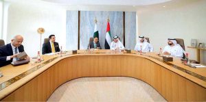 A high-level Government of Pakistan delegation, led by Bilal Azhar Kayani, Minister of State for Finance and Railways and Head of the Prime Minister's Delivery Unit in a meeting with Dr. Waleed Al Ali, Secretary General of the Digital School, UAE