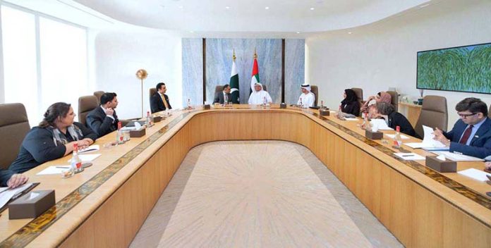 A high-level Government of Pakistan delegation, led by Bilal Azhar Kayani, Minister of State for Finance and Railways and Head of the Prime Minister's Delivery Unit in a meeting with Khalid Ali Al Bustani, Director General, Federal Tax Authority, UAE