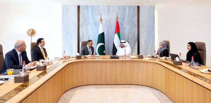A high-level Government of Pakistan delegation, led by Bilal Azhar Kayani, Minister of State for Finance and Railways and Head of the Prime Minister's Delivery Unit in a meeting with Saeed Al Eter, Chair of the UAE Government Media Office