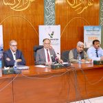 Federal Minister for Planning, Ahsan Iqbal addressing a briefing during the launching ceremony of the Monthly Development Report for July