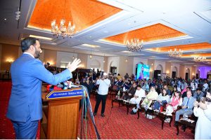 Federal health minister Syed Mustafa Kamal addressing conference regarding world population day