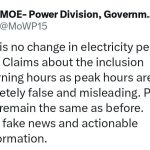 No change in power peak hours, clarifies Ministry