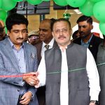 Sindh Information and Transport Minister Sharjeel Inam Memon and Minister for Culture and Tourism Syed Zulfikar Shah cutting ribbon to inaugurate Special Azadi Train from Karachi to Tharparkar