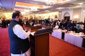 Federal Minister for National Heritage and Culture Division Aurangzeb Khan Khichi addressing the 58th ASEAN Day Celebrations at local hotel