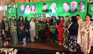 Parliamentary Secretary Ministry of Federal Education & Professional Training and National heritage & Culture Division Ms. Farah Naz Akbar addressing at ceremony of Marka-e-Haq & 78th Independence Day celebrations organized by Pakistan Muslim League Women Wing at local hotel.