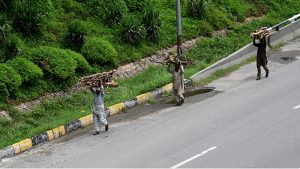 Workers busy repairing a traffic signal pole in the federal capital