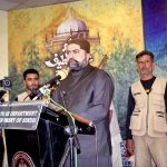 Chief Minister Balochistan Sarfraz Bughti addressing during launching the book titled “Makalata-e-Latif” during Adabi Conference on the occasion of 282nd Urs celebrations of Hazrat Shah Abdul Latif Bhitai