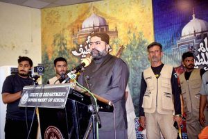 Chief Minister Balochistan Sarfraz Bughti addressing during launching the book titled “Makalata-e-Latif” during Adabi Conference on the occasion of 282nd Urs celebrations of Hazrat Shah Abdul Latif Bhitai