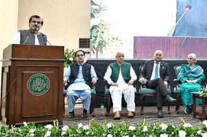 amal Shah, former Caretaker Federal Minister of National Heritage and Culture addressing during function in connection with Independence Day and Marka-e-Haq celebrations and Youth Literature Festival-2025 at Pakistan Academy of Letters.