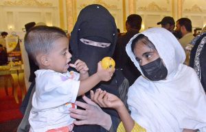 Visitors taking keen interest in different variety of mangoes displayed on the stall during 9th Mango Festival organized by Nawaz Sharif Agriculture University to promote mango products and local culture at a local hotel
