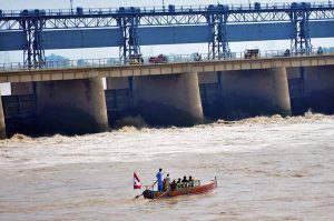 People are enjoying in the water at Indus River as water levels increased in Indus River due to heavy monsoon rain in the country.