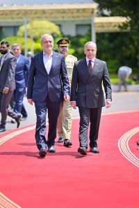 Prime Minister Muhammad Shehbaz Sharif receives the President of Iran H.E. Dr. Masoud Pezeshkian at the Prime Minister's House