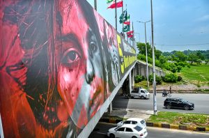 A view of banners and panaflexes installed along the Expressway in the Federal Capital, condemning India’s illegal and unilateral actions of August 5, 2019, in Indian Illegally Occupied Jammu and Kashmir (IIOJK), in observance of Youm-e-Istehsal Kashmir (Kashmir Exploitation Day).