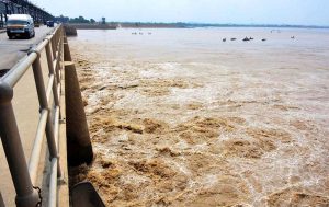 People are enjoying in the water at Indus River as water levels increased in Indus River due to heavy monsoon rain in the country.