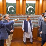 French Consul General Alexis Chahtahtinsky is being briefed by Speaker Awais Qadir Shah during his visit to Sindh Assembly building