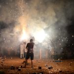Youngsters enjoying fireworks at midnight in the federal capital to celebrate the 78th Independence Day of Pakistan