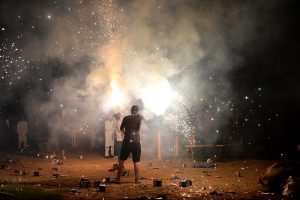 Youngsters enjoying fireworks at midnight in the federal capital to celebrate the 78th Independence Day of Pakistan