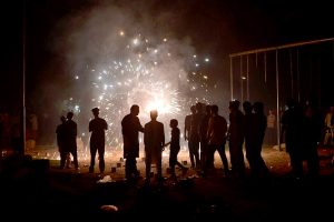 Youngsters enjoying fireworks at midnight in the federal capital to celebrate the 78th Independence Day of Pakistan
