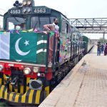 A view of special Thar Desert Safari Azadi Train arrives at Railway Station in connection with 78th Independence Day and Marka-e-Haq celebrations