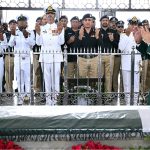 Sindh Inspector General of Police (IGP) Ghulam Nabi Memon along with Additional Inspector General Karachi Police Javed Alam Odho, DIG’s SSP’s and others officials offering fateha after laying floral wreath on the grave of Quaid-e-Azam Muhammad Ali Jinnah to mark the 78th Independence Day of Pakistan at Mazar-e-Quaid