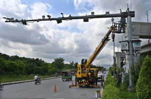Workers are busy repairing CCTV cameras at 9th Avenue in Federal Capital.