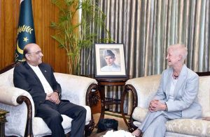 Outgoing Head of the European Union delegation to Pakistan, Dr. Riina Kionka, called on President Asif Ali Zardari at Awan-e- Sadr.