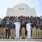 A group photo Sindh Inspector General of Police (IGP) Ghulam Nabi Memon along with Additional Inspector General Karachi Police Javed Alam Odho, DIG’s SSP’s and others officials after laying floral wreath on the grave of Quaid-e-Azam Muhammad Ali Jinnah to mark the 78th Independence Day of Pakistan at Mazar-e-Quaid