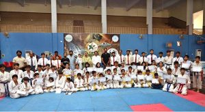 Players are participating in the Inter-Club District Karate Championship organized by the District Sports Department, Sargodha on the occasion of Independence Day at the Sports Gymnasium.