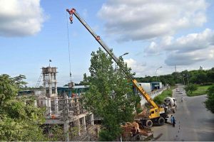 Labourers are busy at work as the Capital Development Authority (CDA) constructs a bus charging station in H-8, part of a broader initiative to expand the electric bus network in the Federal Capital.
