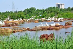 The cantonment graveyard inundated with rainwater after heavy downpours in the city.