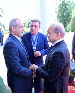 Prime Minister Muhammad Shehbaz Sharif receives the President of Iran H.E. Dr. Masoud Pezeshkian at the Prime Minister's House