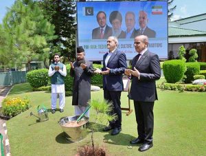 Prime Minister Muhammad Shehbaz Sharif and the President of Iran H.E. Dr. Masoud Pezeshkian plant a sapling in Prime Minister's House