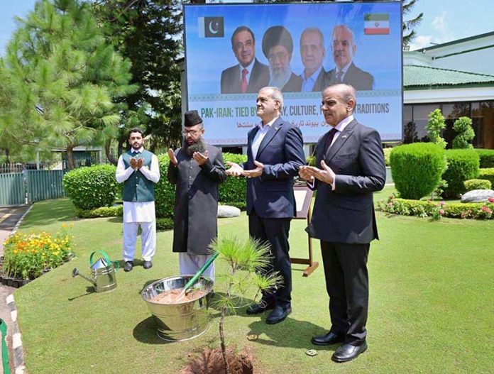Prime Minister Muhammad Shehbaz Sharif and the President of Iran H.E. Dr. Masoud Pezeshkian plant a sapling in Prime Minister's House