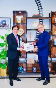Australian Ambassador Neil Hawkins calls on Federal Minister for Railways Muhammad Hanif Abbasi.