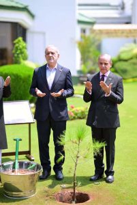 Prime Minister Muhammad Shehbaz Sharif and the President of Iran H.E. Dr. Masoud Pezeshkian plant a sapling in Prime Minister's House