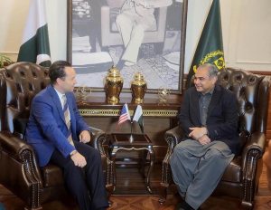 Federal Minister for Interior Mohsin Naqvi in a meeting with US Coordinator for Counterterrorism Gregory LoGerfo at Ministry of Interior.
