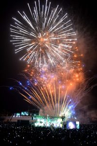An eye catching view of fireworks at midnight in Qayum Sports Complex to celebrate the 78th Independence Day of Pakistan