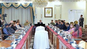 Prime Minister Muhammad Shehbaz Sharif chairs a meeting to review ongoing relief efforts by federal government in flood affected areas of Khyber Pakhtunkhwa, Gilgit Baltistan and Azad Jammu and Kashmir.