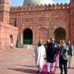 U.S. Consul General Stetson Sanders is warmly welcomed by Khateeb Badshahi Mosque, Syed Muhammad Abdul Khabeer Azad, during his visit to the historic 17th-century Badshahi Mosque.