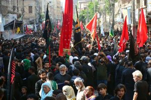 A large number of mourners participate in the Chehlum procession to commemorate the martyrdom of Hazrat Imam Hussain (AS), the grandson of the Holy Prophet (SAWW), in Karbala.