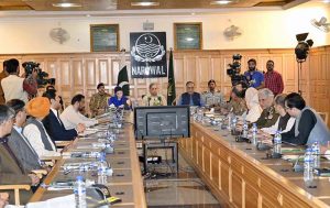 Prime Minister Muhammad Shehbaz Sharif chairs a meeting in Narowal regarding the flood situation in Punjab.
