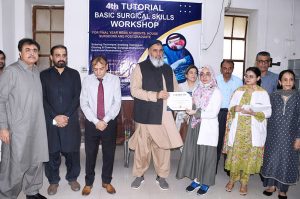 Vice Chancellor LUMHS Prof. Ikram Uddin Ujan visit of 4th Basic Surgical Skills Workshop recognizing their successful completion of essential hands-on training designed to strengthen foundational surgical techniques at LUMHS jamshoro