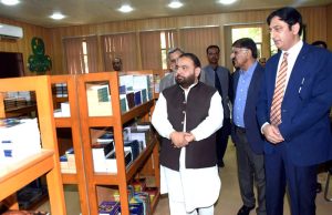 Federal Minister for National Heritage and Culture, Aurangzeb Khan, in a group photo during his visit to the Urdu Science Board and the inauguration of the Digital Printing Cell.