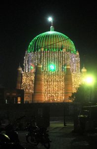 The State Bank of Pakistan building illuminated with beautiful lights in the national colors, radiating patriotic fervour on Independence Day.