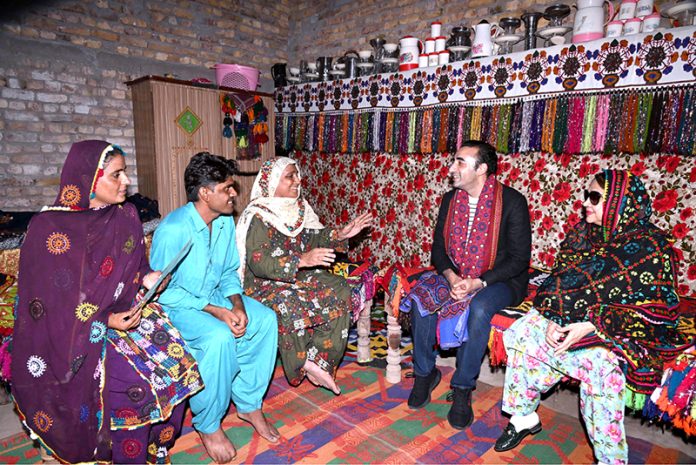 Chairman Pakistan People’s Party, Bilawal Bhutto Zardari along with Central President of Pakistan People’s Party Women's Wing, MPA Faryal Talpur meeting with people during his visit to the newly constructed houses being built under Sindh Peoples Housing for flood victims at Khair Muhammad Brohi Village near Ratodero