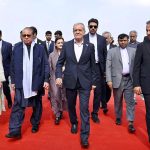 Iranian President Dr Masoud Pezeshkian arrives in Lahore Pakistan. Punjab Chief Minister, Maryam Nawaz and PML-N President, Mian Nawaz Sharif receive the Iranian President at Lahore Airport.