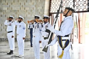 Pakistani Naval Band performing the national anthem at the mausoleum of the country's founding father, Muhammad Ali Jinnah, during the 78th Independence Day celebrations
