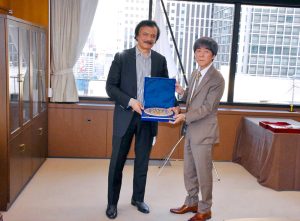 SAPM Haroon Akhtar Khan with Japan's Vice Minister Matsuo Takehiko in Tokyo, discussing new avenues of industrial cooperation in automotive, IT, and export-led growth.